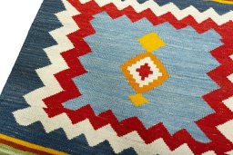Surface texture of New Kilim Sofre rug with natural Wool and intricate pattern