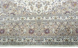 Full view of 2000s Kashan rug from Iran / Persia, 401 × 296 cm in Beige tones