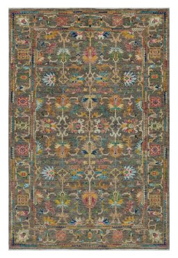 Full view of New Kazak rug from Pakistan, 182 × 123 cm in Gray tones