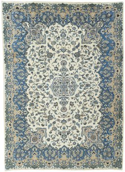 Full view of 2000s Kashan rug from Iran / Persia, 376 × 270 cm in Beige tones