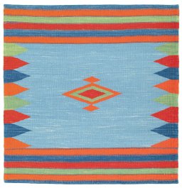 Full view of New Kilim Sofre rug from Turkey, 106 × 103 cm in Multi Color tones
