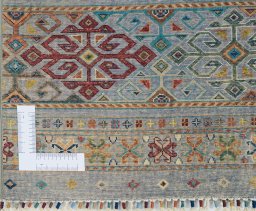 Corner detail of New Samarkand rug showing border pattern and Wool pile