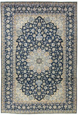 Full view of 2000s Najafabad rug from Iran / Persia, 435 × 298 cm in Blue tones