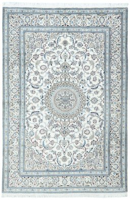 Full view of 2000s Nain rug from Iran / Persia, 297 × 200 cm in Beige tones