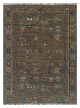 Full view of New Samarkand rug from Pakistan, 200 × 151 cm in Gray tones