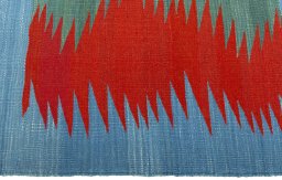Close-up detail of New Kilim Sofre rug from Turkey showing Wool weave