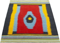 Close-up detail of New Kilim Sofre rug from Turkey showing Wool weave