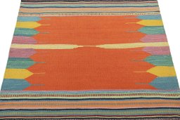 Close-up detail of New Kilim Sofre rug from Turkey showing Wool weave