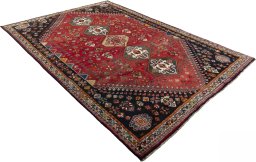 Close-up detail of 2000s Shiraz rug from Iran / Persia showing Wool weave