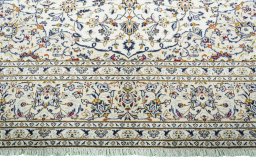 Full view of 2000s Kashan rug from Iran / Persia, 410 × 300 cm in Beige tones