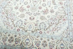 Close-up detail of 2000s Nain rug from Iran / Persia showing Wool weave