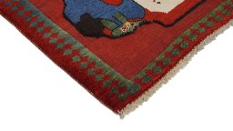 Corner detail of New Kilim Gabbeh rug showing border pattern and Wool pile
