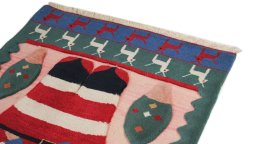Backside of handmade New Kilim Gabbeh rug showing knot structure and weave density