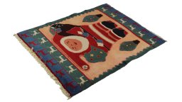 Corner detail of New Kilim Gabbeh rug showing border pattern and Wool pile