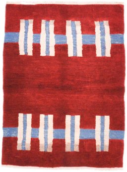 Full view of New Kilim Gabbeh rug from Iran / Persia, 170 × 127 cm in Red tones