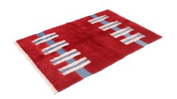 Corner detail of New Kilim Gabbeh rug showing border pattern and Wool pile