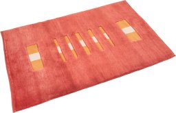 Corner detail of New Kilim Gabbeh rug showing border pattern and Wool pile