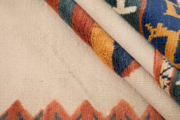 Corner detail of New Kilim Gabbeh rug showing border pattern and Wool pile