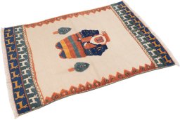 Corner detail of New Kilim Gabbeh rug showing border pattern and Wool pile
