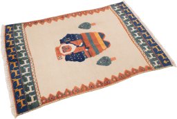 Close-up detail of New Kilim Gabbeh rug from Iran / Persia showing Wool weave