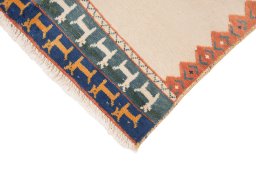 Backside of handmade New Kilim Gabbeh rug showing knot structure and weave density