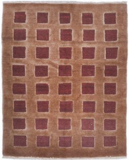 Full view of New Kilim Gabbeh rug from Iran / Persia, 183 × 150 cm in Brown tones
