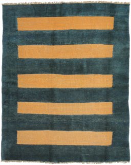 Full view of New Kilim Gabbeh rug from Iran / Persia, 224 × 178 cm in Green tones