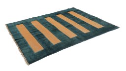 Corner detail of New Kilim Gabbeh rug showing border pattern and Wool pile