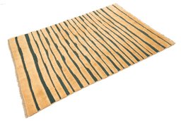 Corner detail of 1980s Kilim Gabbeh rug showing border pattern and Wool pile