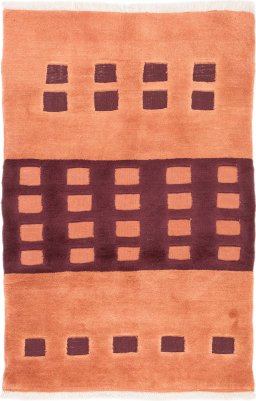 Full view of 1980s Kilim Gabbeh rug from Iran / Persia, 170 × 112 cm in Terracotta tones