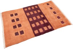 Corner detail of 1980s Kilim Gabbeh rug showing border pattern and Wool pile