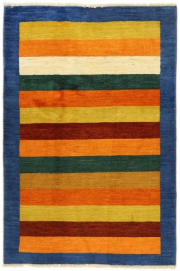 Full view of New Persian Gabbeh rug from Iran / Persia, 190 × 124 cm in Multi Color tones