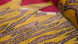 Close-up detail of 1980s Persian Gabbeh rug from Iran / Persia showing Wool weave