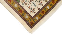 Backside of handmade New Persian Gabbeh rug showing knot structure and weave density