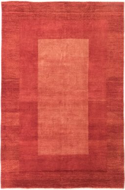 Full view of 1990s Persian Gabbeh rug from Iran / Persia, 292 × 191 cm in Red tones