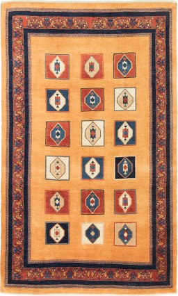 Full view of New Persian Gabbeh rug from Iran / Persia, 328 × 198 cm in Terracotta tones