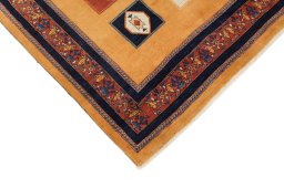 Backside of handmade New Persian Gabbeh rug showing knot structure and weave density