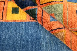 Full view of 2000s Persian Gabbeh rug from Iran / Persia, 239 × 175 cm in Multi Color tones