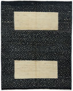 Full view of New Gabbeh Loribaft rug from Afghanistan, 198 × 157 cm in Black tones