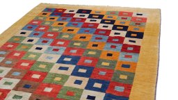 Surface texture of New Persian Gabbeh rug with natural Wool and intricate pattern