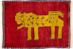 Full view of New Persian Gabbeh rug from Iran / Persia, 146 × 105 cm in Dark red tones