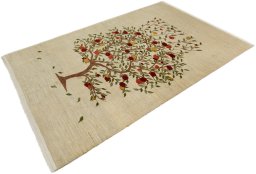 Corner detail of New Persian Gabbeh rug showing border pattern and Wool pile