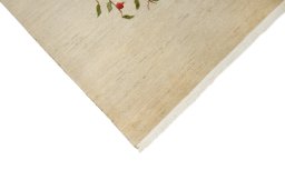 Backside of handmade New Persian Gabbeh rug showing knot structure and weave density