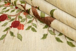 Close-up detail of New Persian Gabbeh rug from Iran / Persia showing Wool weave
