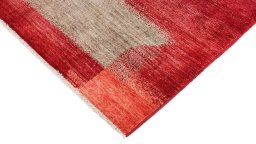 Backside of handmade New Gabbeh Loribaft rug showing knot structure and weave density