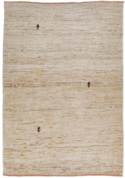 Full view of New Persian Gabbeh rug from Iran / Persia, 175 × 124 cm in Cream tones
