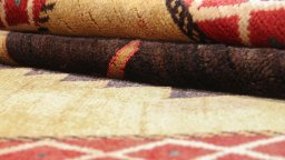 Close-up detail of 1920s Persian Gabbeh rug from Iran / Persia showing Wool weave