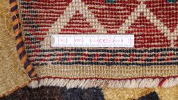Full view of 1920s Persian Gabbeh rug from Iran / Persia, 224 × 130 cm in Beige tones