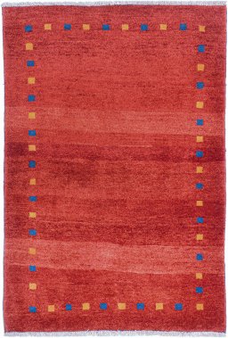 Full view of New Persian Gabbeh rug from Iran / Persia, 152 × 104 cm in Red tones