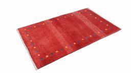 Corner detail of New Persian Gabbeh rug showing border pattern and Wool pile